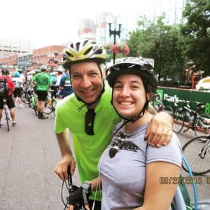 Abby Tapper, ICH RA, bikes with her dad