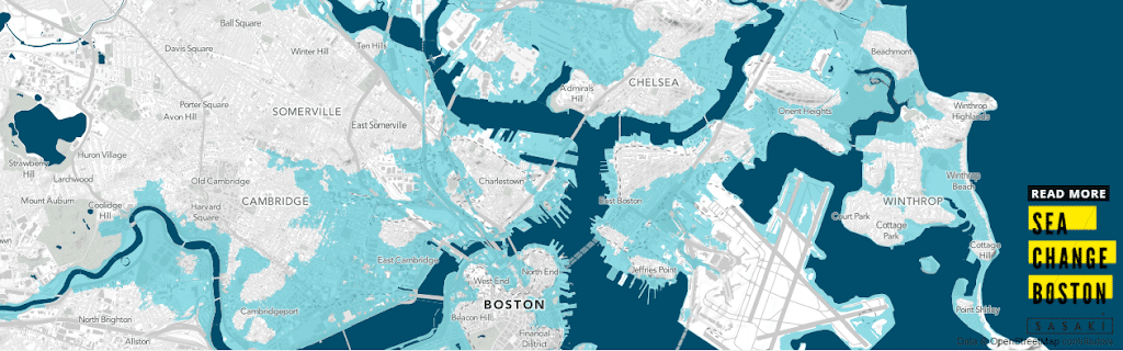 Projected 2050 sea level rise and major storm combination in Boston